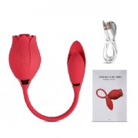 Rose Sucking Vibrator with Vibrating Egg, 20 Functions, Silicone, RED 